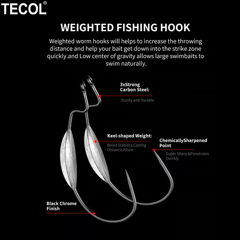 TECOL 3PCS 6/0 8/0 10/0 Weight - Fishing Hook Offset review and price